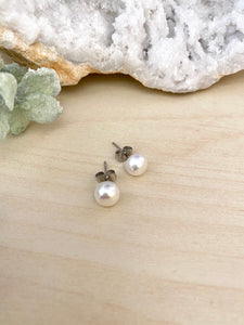 White Freshwater Pearls on Surgical Steel Posts - 7.5-8mm