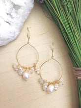 Load image into Gallery viewer, Gold Fill Hoops with White Pearl and Gemstone Dangles