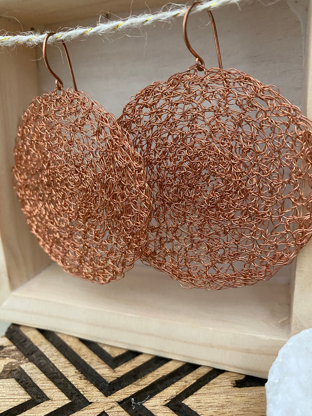 Wire Crochet Copper Tanya Earrings - Extra Large Copper Disc Earrings