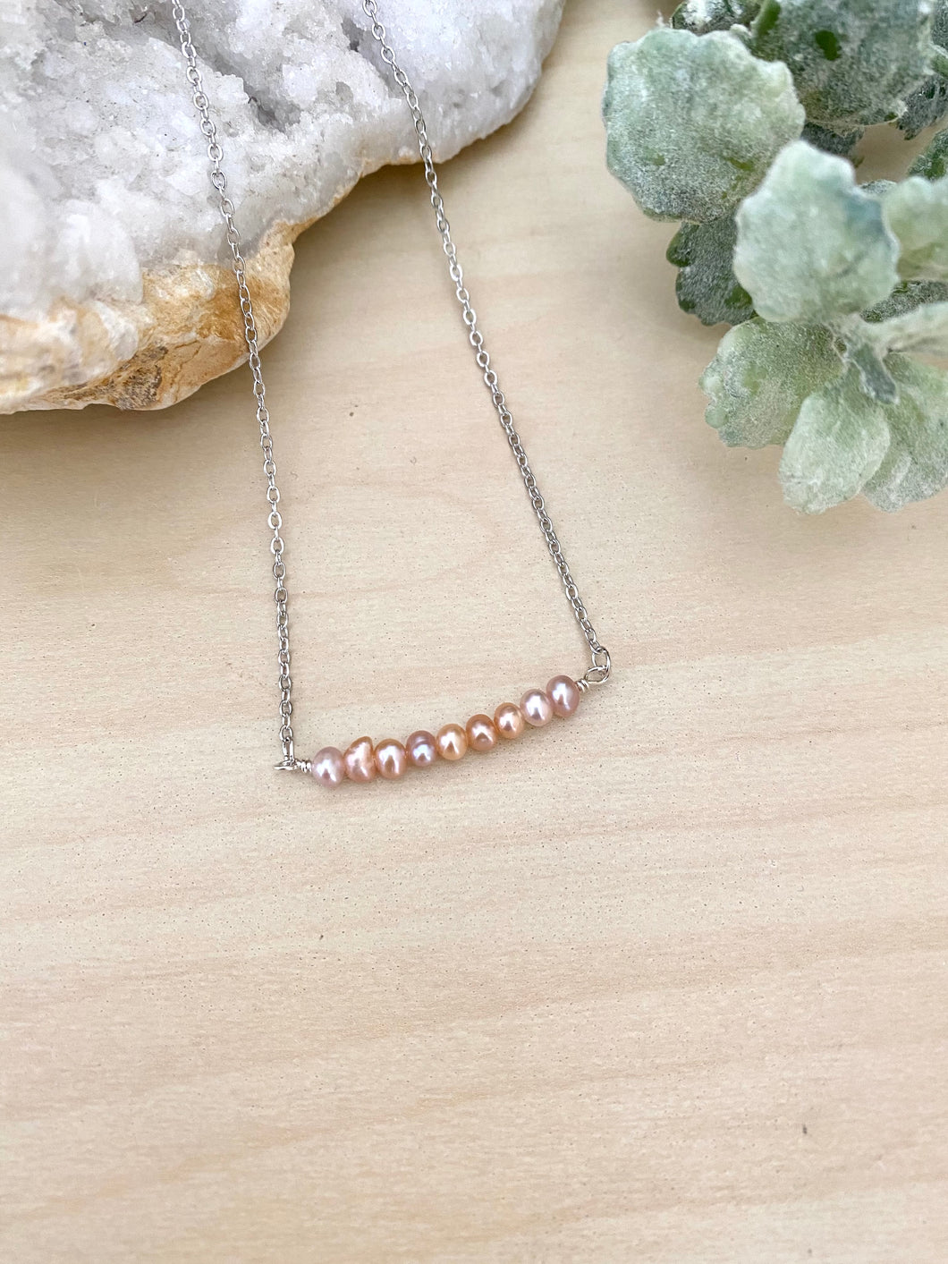 Pink Pearl Bar Necklace