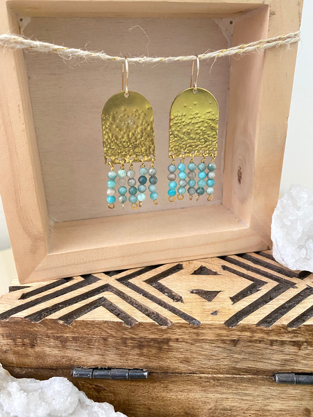 Limited Edition Fringe Earrings with Blue Stones - 14k Gold filled Ear Wires