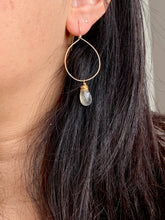 Load image into Gallery viewer, Hoop Earrings with Labradorite Drop - Gold fill or Sterling Silver