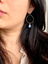 Load image into Gallery viewer, Hoop Earrings with Light Blue Chalcedony Drop - Gold fill or Sterling Silver