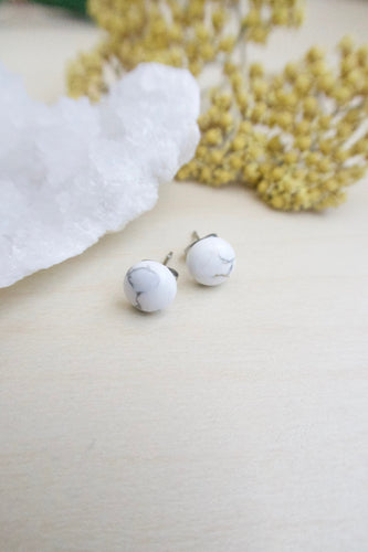 White Marble Pattern Howlite stud earrings on surgical steel posts 