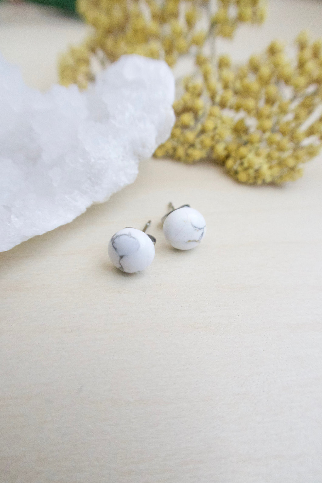 White Marble Pattern Howlite stud earrings on surgical steel posts 