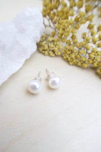 White Freshwater Pearl Earrings on Sterling Silver Posts 7.5-8mm