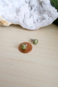 Green gemstone stud earrings on surgical steel posts for sensitive skin