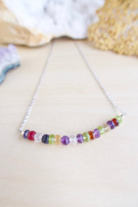 Confetti Bar Necklace - Multi Color Gemstone bar - 2 inches