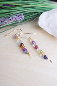 Verticle mixed gemstone bar earrings on 14 k gold fill wires
