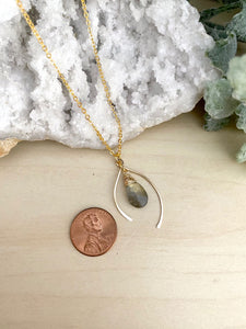 Wishbone Necklace with a Labradorite Drop