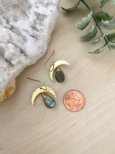 Load image into Gallery viewer, Labradorite crescent moon earrings - 14k gold filled ear wires