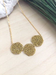 Wire Crochet Trio Necklace - Delicate Lacy Pendant Necklace with 3 Crochet Discs