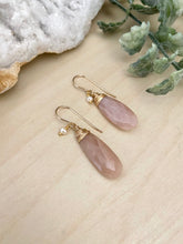 Load image into Gallery viewer, Peach Moonstone Earrings with a Tiny Freshwater Pearl Drop - 14k Gold Filled