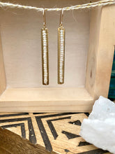 Load image into Gallery viewer, Pearl and Brass Stick Earrings - Tiny White Pearls - 14k Gold Filled Ear wires