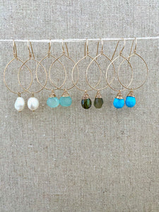 Hoop Earrings with Turquoise Drop - Gold fill or Sterling Silver