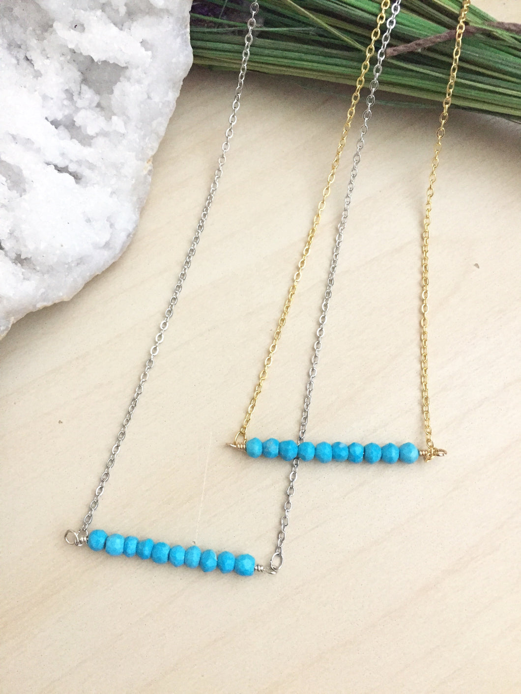 Turquoise Bar Necklace - 1 inch bar - Layering Necklace