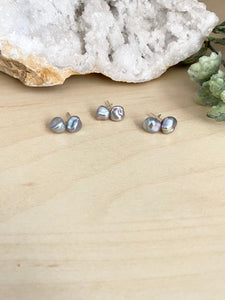 Grey Keshi Pearl Studs on Sterling Silver Posts - Raw Irregular Shape Pearl Studs