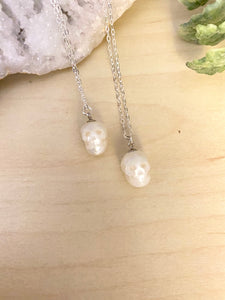 Carved Pearl Skull Pendants - Sterling Silver Chain