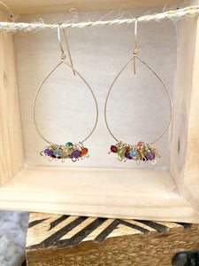 Confetti Drop Hoops - Colorful Mixed Gemstone Hoops - 14k Gold filled