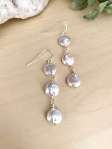 White Coin Pearl Trio Earrings - Sterling Silver