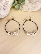 Load image into Gallery viewer, Pearl Cluster on Oxidised Black Hoops - Mixed Metal Earrings - Sterling Silver and Gold Filled