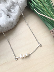 Sway - Sterling Silver Hammered Bar with Freshwater Pearls