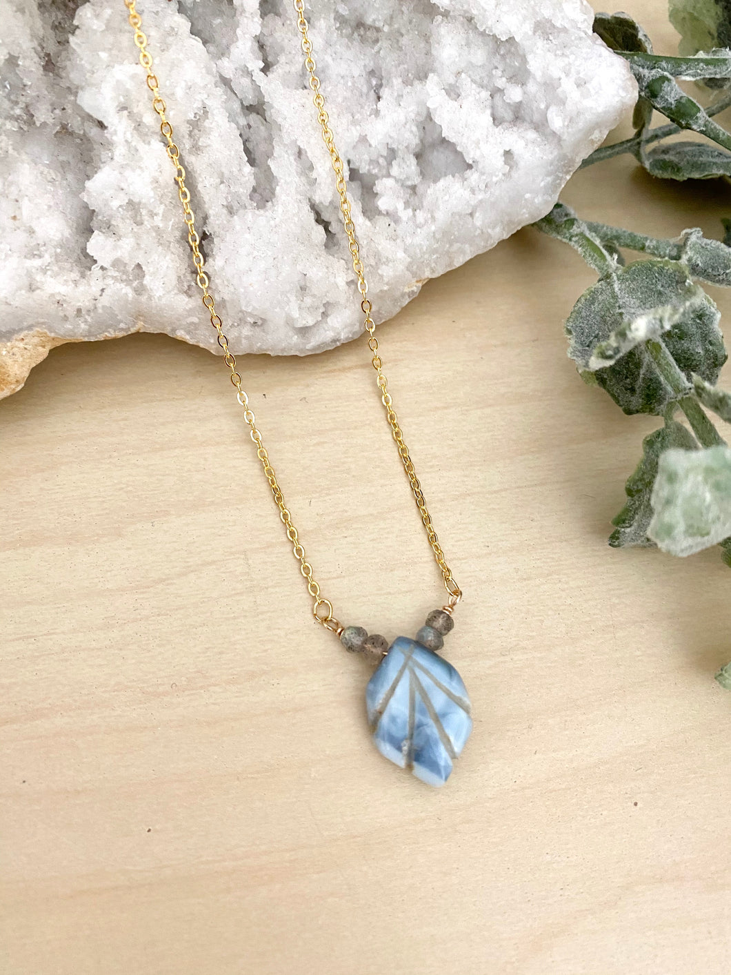 Blue Boulder Opal and Labradorite Necklace