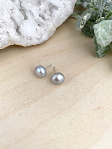 Grey Freshwater Pearl Earrings on Sterling Silver Posts - 9mm Pearls