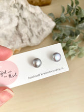 Load image into Gallery viewer, Grey Freshwater Pearl Earrings on Sterling Silver Posts - 9mm Pearls