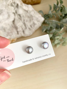 Grey Freshwater Pearl Earrings on Sterling Silver Posts - 9mm Pearls