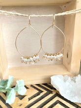 Load image into Gallery viewer, Pearl Confetti Drop Hoops - White Pearl Hoops Gold Filled - Boho Hoops