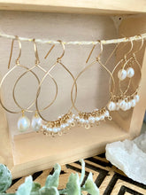 Load image into Gallery viewer, Pearl Confetti Drop Hoops - White Pearl Hoops Gold Filled - Boho Hoops