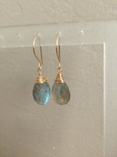 Load image into Gallery viewer, Simple grey wire wrapped labradorite gemstone drop earrings