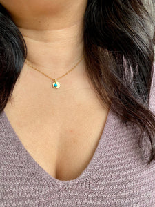 Tiny Turquoise + Hexagon Charm Necklace - Gold Filled