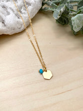 Load image into Gallery viewer, Tiny Turquoise + Hexagon Charm Necklace - Gold Filled