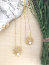 Load image into Gallery viewer, Wire Crochet Sarah Necklace -Delicate Lacy Woven Wire Pendant with Freshwater Pearls
