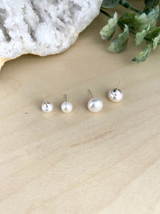 Mommy and Me Freshwater Pearl Studs on Sterling Silver Posts - White