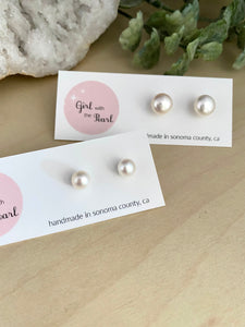 Mommy and Me Freshwater Pearl Studs on Sterling Silver Posts - White