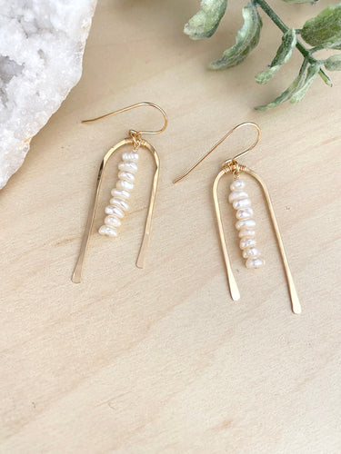 U Shape Earrings with Freshwater Pearls - 14k Gold Filled or Sterling Silver