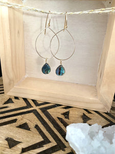 Hoop Earrings with Abalone Drop - 14k Gold fill or Sterling Silver