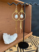 Load image into Gallery viewer, Brass and Freshwater Pearl Statement Earrings - Gold Filled Ear Wires