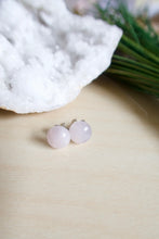 Load image into Gallery viewer, Rose quartz gemstone studs on hypoallergenic surgical steel posts suitable for sensitive skin
