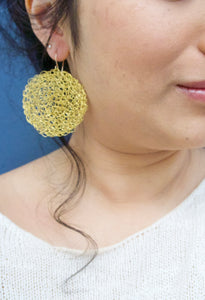 Wire Crochet Brass Tanya Earrings - Large Gold Disc Earrings