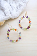 Load image into Gallery viewer, Hoop earrings with multi colored faceted gemstones