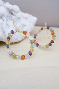 mixed gemstone hoop earrings made with gold fill wires 