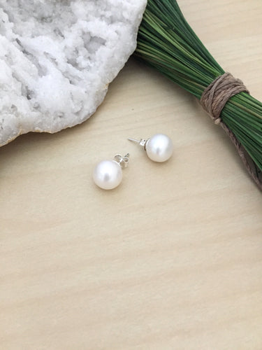 Large White Freshwater Pearl Earrings on Sterling Silver Posts 11mm