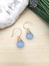 Load image into Gallery viewer, Blue Chalcedony earrings wire wrapped on hypoallergenic 14k gold fill ear wires
