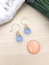Load image into Gallery viewer, Dainty baby blue earrings on handmade gold fill ear wires