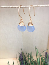 Load image into Gallery viewer, Handmade gold fill wire wrapped light blue gemstone earrings