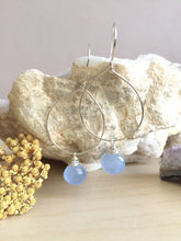 Load image into Gallery viewer, Handmade hoop earrings with a light blue gemstone drop